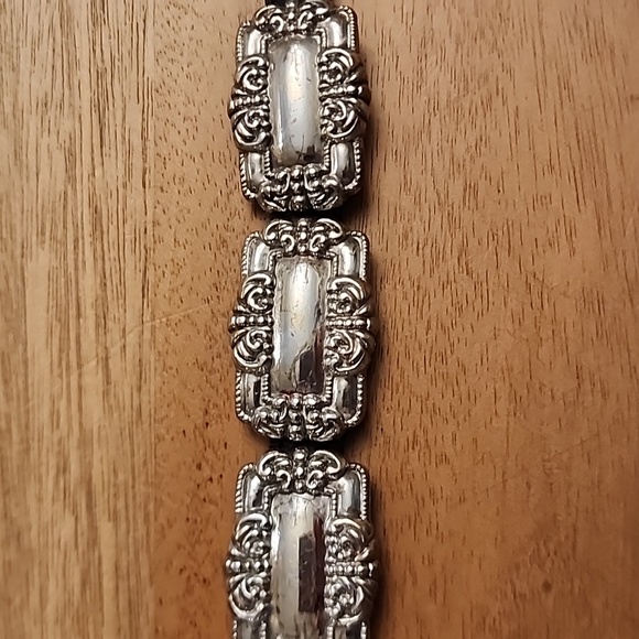 Bracelet: silver plates with leather bracelet - Picture 4 of 8